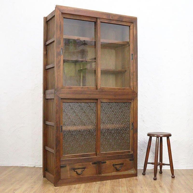 大正時代杉製アンティーク食器棚和モダンキャビネット