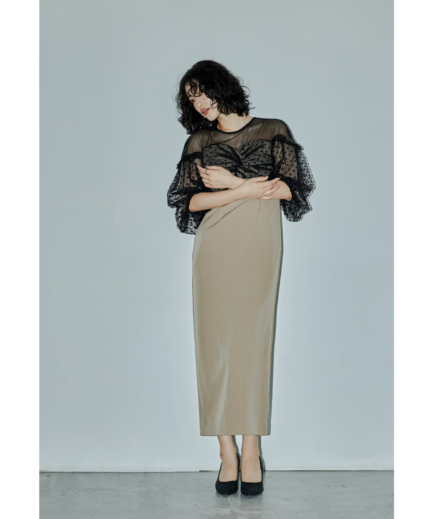 フロッキードットワンピース パーティードレス オケージョンドレス