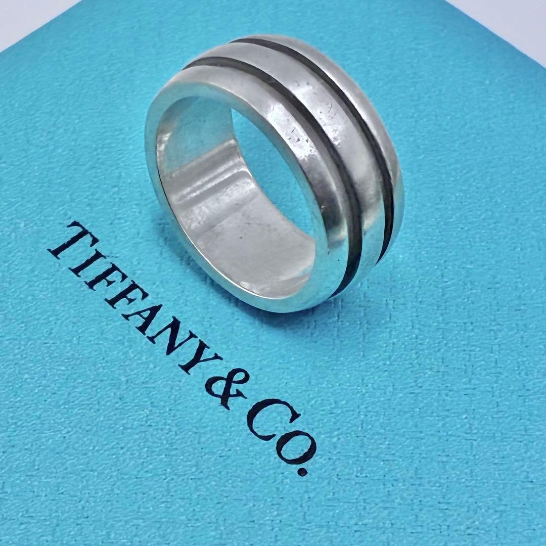 【希少】ティファニー　グルーブド　リング　ダブルライン　16号　シルバー　美品